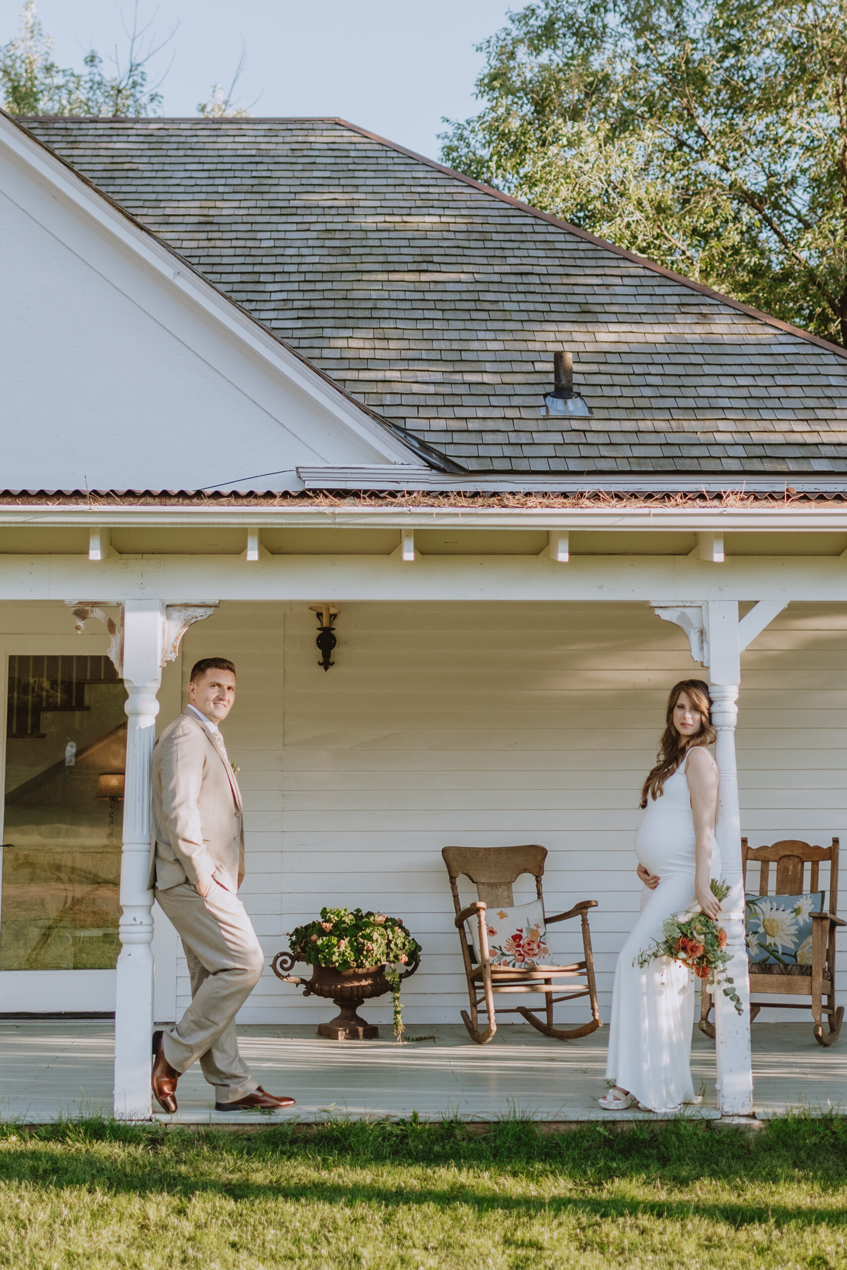 bride and groom on a porch