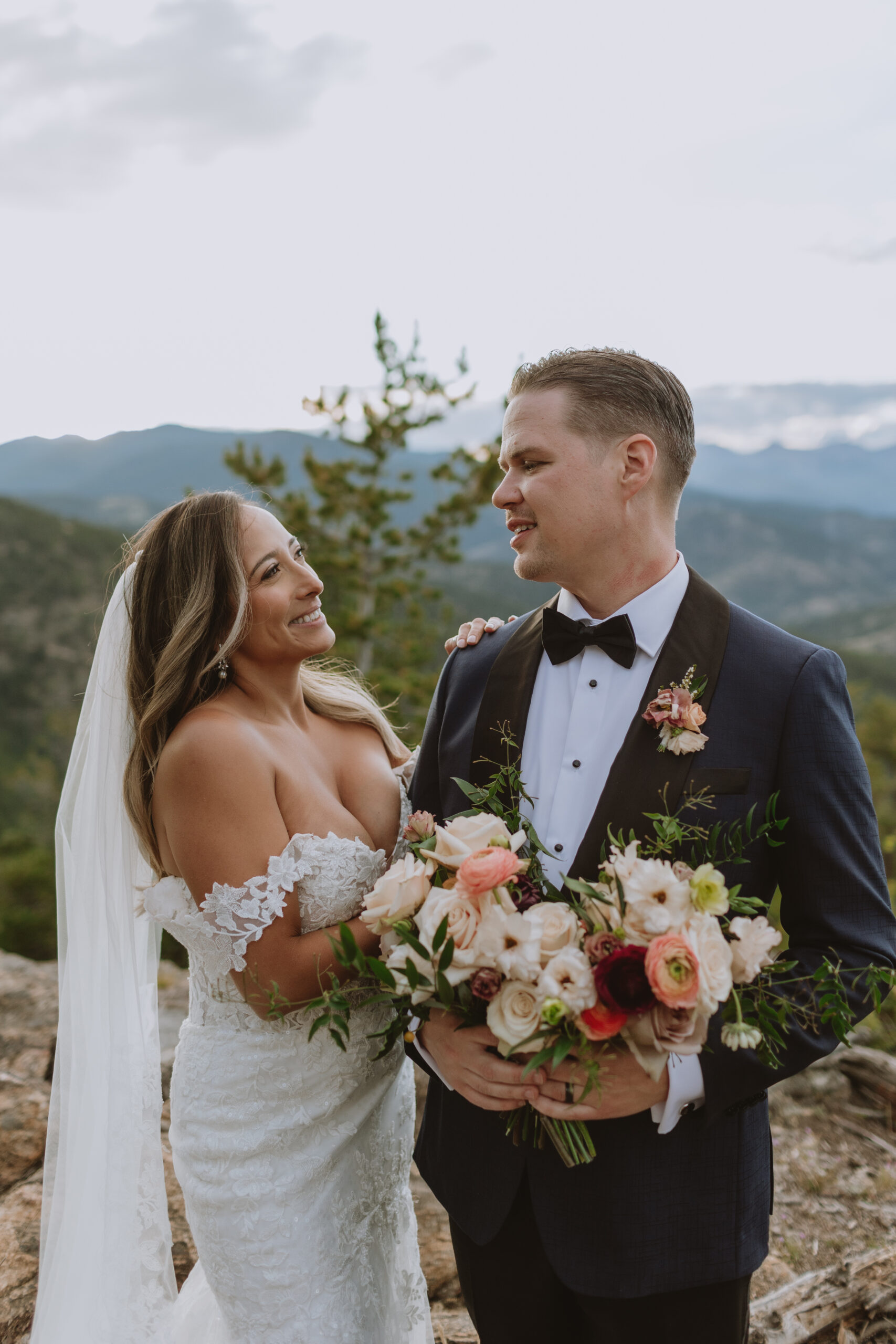 Bride and groom smiling