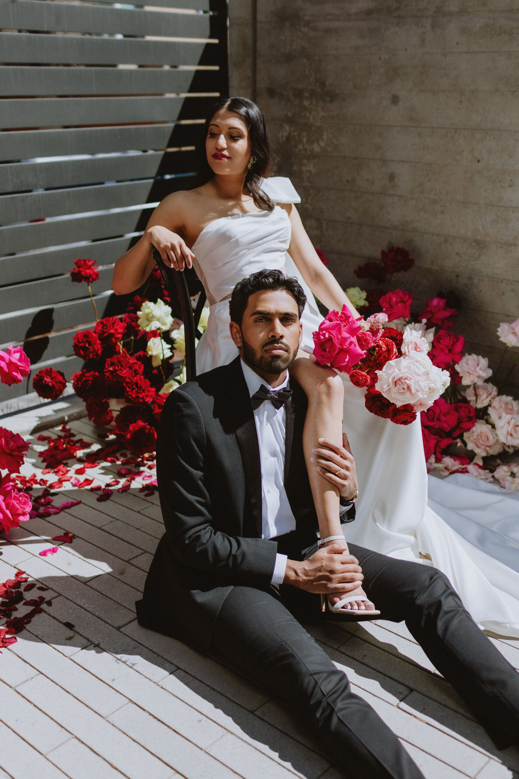 groom sitting in front of bride