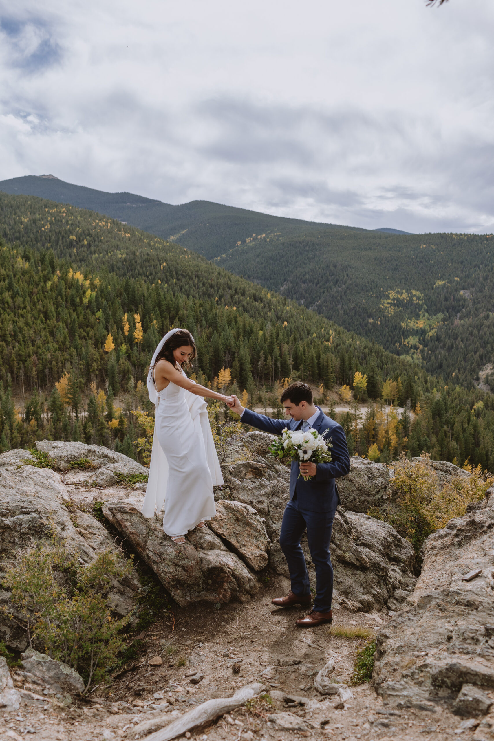 bride and groom walking